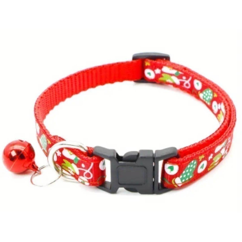 NEW Christmas Stockings & Mittens Pet Collar in Red with Bell (7.48" - 12.59")